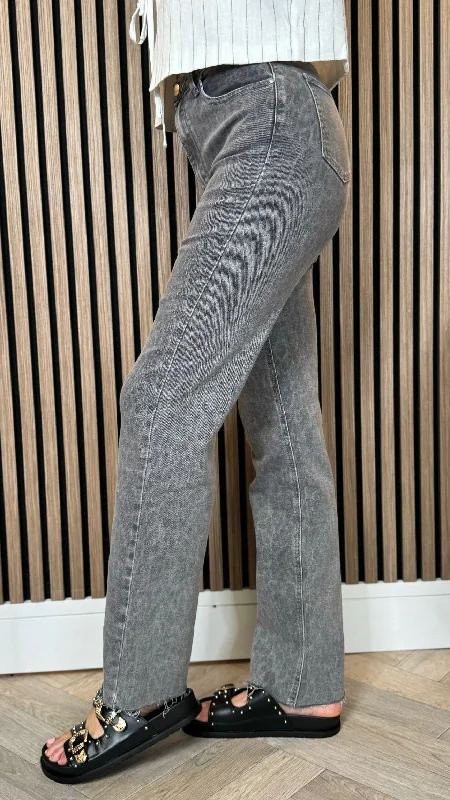 Kiera Grey Leopard Printed Straight Leg Jeans