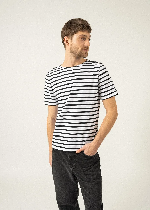 Levant short sleeve striped sailor shirt - regular fit, in light cotton (NEIGE/NOIR)