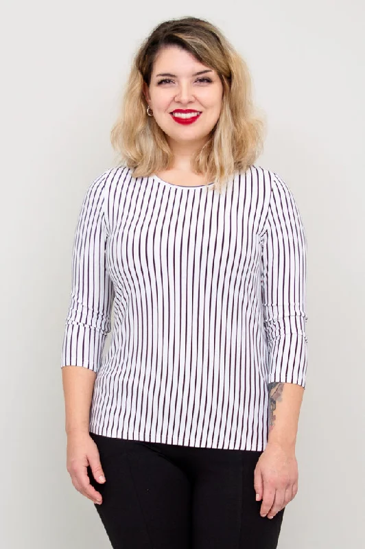 Margorie Top, White/Black Small Stripe, Bamboo - Final Sale