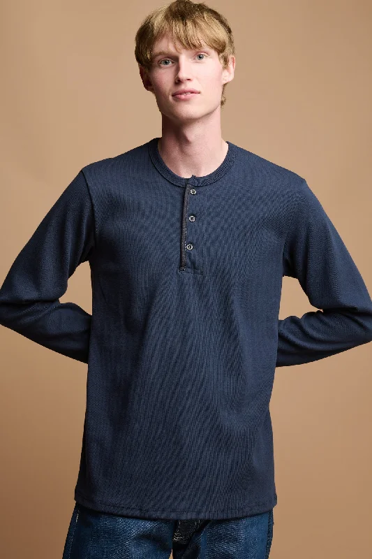 Men's Long Sleeve Henley Top - Blue