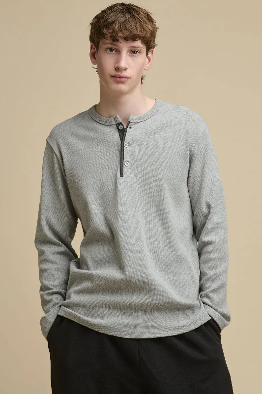 Men's Long Sleeve Henley Top - Grey Marl