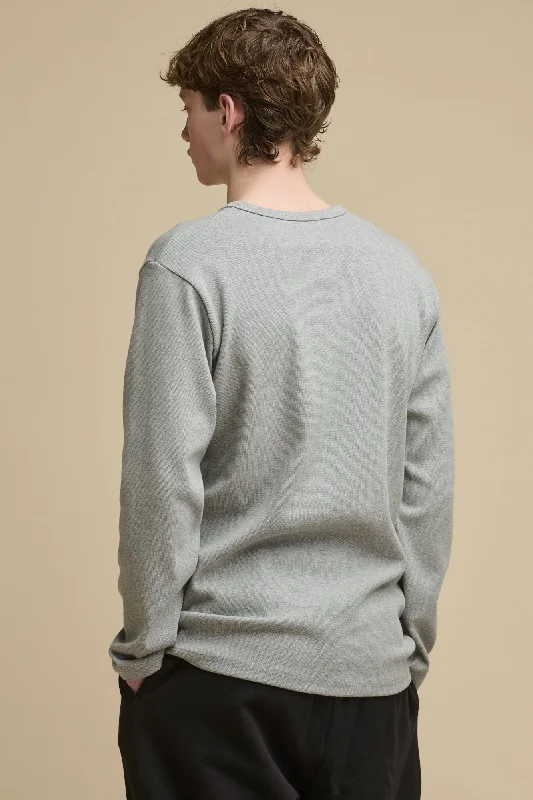 Men's Long Sleeve Henley Top - Grey Marl