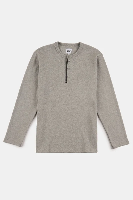 Men's Long Sleeve Henley Top - Grey Marl