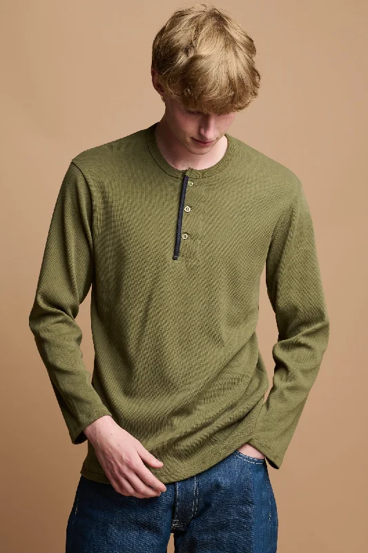 Men's Long Sleeve Henley Top - Olive