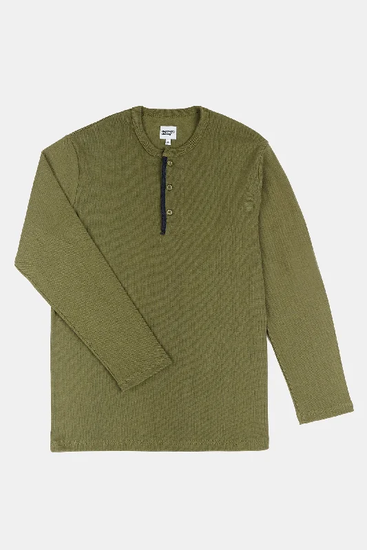 Men's Long Sleeve Henley Top - Olive