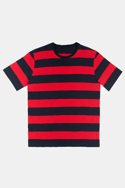 Men's Wide Stripe Short Sleeve T Shirt - Navy/Red