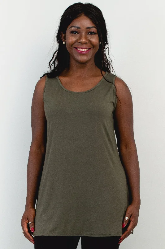 Relaxed Tank, Khaki, Bamboo- Final Sale