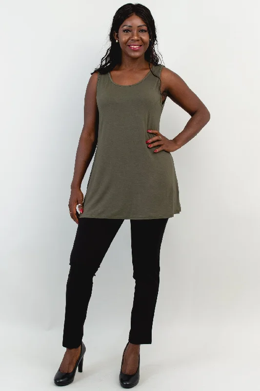 Relaxed Tank, Khaki, Bamboo- Final Sale