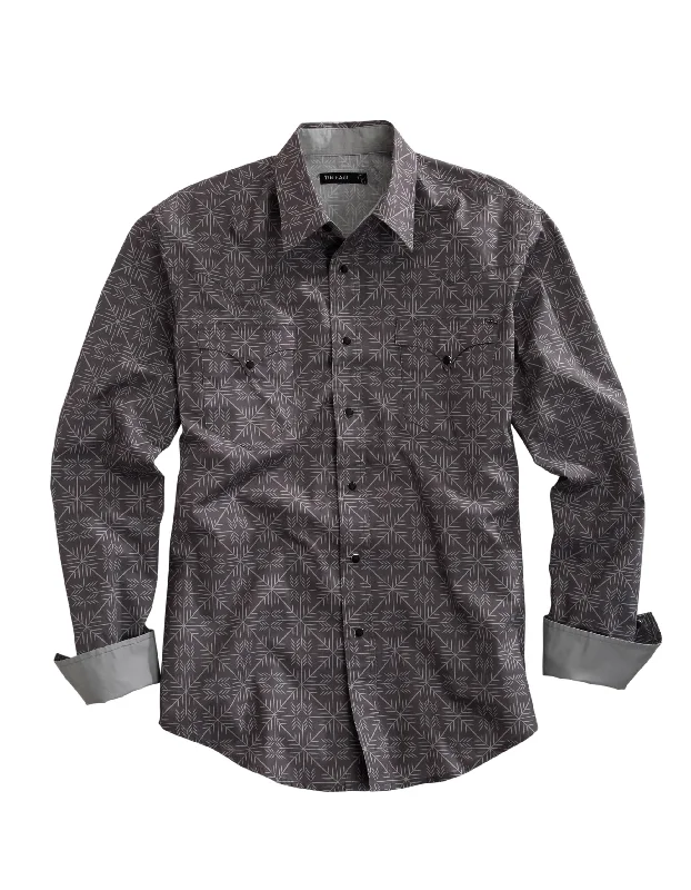 MENS LONG SLEEVE SNAP ARROW POINTS PRINT WESTERN SHIRT