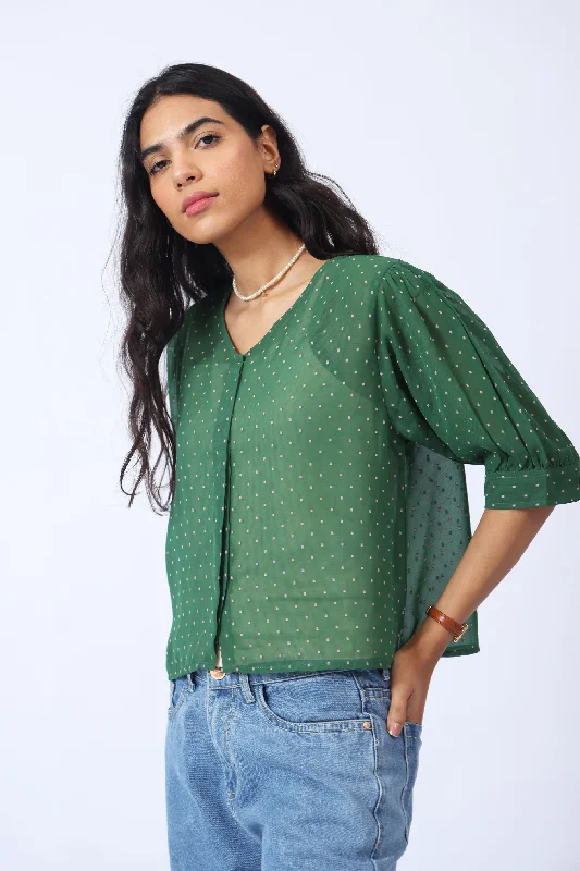 SHORT BLOUSE WITH PUFFED SLEEVES