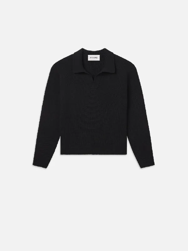 Silk Blend Polo Sweater -- Black