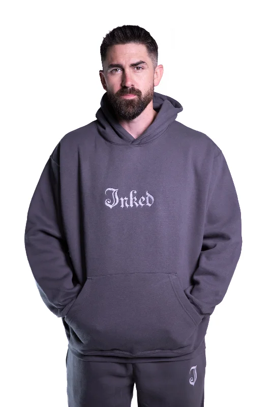 Unisex Inked Logo Embroidered Hoodie -Grey